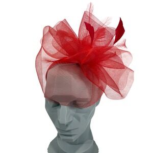 Bellissima‎ Millinery Red Fascinator Headband Mesh Feather Kentucky Derby Hat